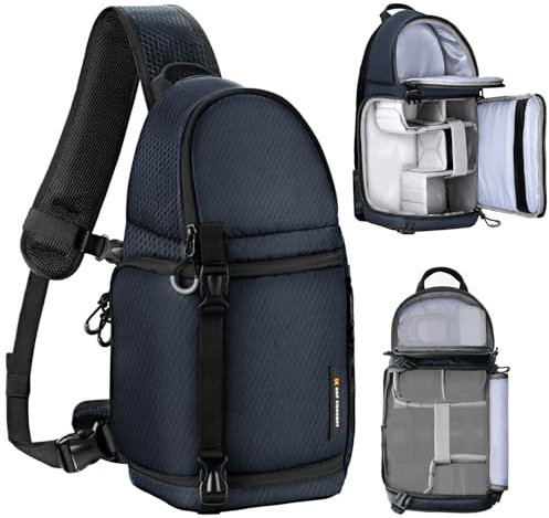 K&F Concept Bolsa para Cámara Sling Camera Bolsa Bandolera Impermeable Antirrobo 10L Foto Mochila Reflex Portátil, Bolsa de Cámara Compatible con DSLR SLR Cámara, Azul