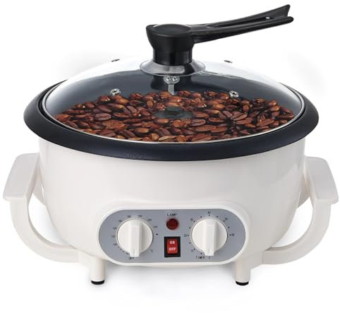 PLABNK Tostador eléctrico de Granos de café, Tostador de Granos y Frutos Secos, Tostado en Pendiente, Revestimiento Antiadherente, Temperatura Ajustable, 800 g de Gran Capacidad