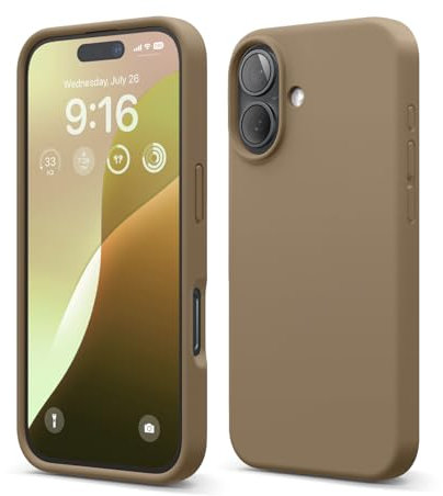 elago Compatible with iPhone 16 Case, Premium Liquid Silicone Case, Full Body Protective Cover, Shockproof, Slim Phone Case, Anti-Scratch Soft Microfiber Lining, 6.1 inch (Brown)