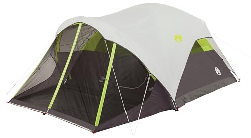 Coleman Steel Creek Zelt für 6 Personen mit abgeschirmter Veranda & integriertem Regenschutz, wetterfestes Zelt mit Bildschirmraum in Minuten aufgebaut, passend für Queen-Size-Luftbett