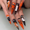 24PCS Short/Long Halloween False Nails - Almond/Coffin/Stiletto Shapes - Black/Red/Pink Press On Nails for Women and Girls (Orange2, L)