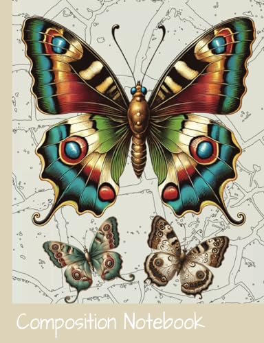 B5 composition notebook college ruled: vintage butterfly | 160 pages | Notebook for Schools, collage, study, office, university