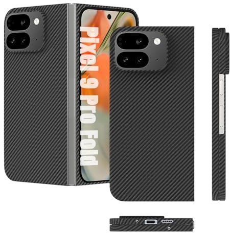 qichenlu Kugelsicher Aramidfaser 600D Schwarz Aramid Hülle für Google Pixel 9 Pro Fold,Militärstandard Stoßfest Extrem Dünn Cover Case Hartschale