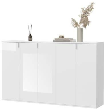 Inn.Furn Sideboard weiß Hochglanz Kommode Anrichte Buffet Schrank Mehrzweckschrank 152 x 99 cm SystemX