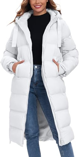 HOTIAN Womens Winter Maxi Long Puffer Coat Thicken Hooded Down Quilted Padded Jacket Winter Warm Outerwear