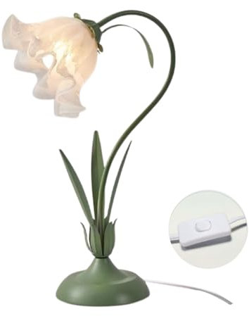 O·Lankeji Blumen Tischlampe Vintage mit Kabel, Blumenform Dimmbare LED Nachttischlampe mit 3 Farbtemperaturen, Schreibtischlampe Retro, Deko Lampe für Schlafzimmer, Wohnzimmer, Büro(Grün)
