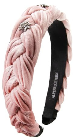 Alpenflüstern Trachten-Haarreif Samt Flechtoptik & Strass-Edelweiß - Damen Haarschmuck rutschfest, Haarband geflochten fürs Dirndl (puder-rosa) ADV129