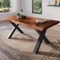 trelevo Esszimmertisch 180x90 cm, Akazienholz massiv 25+25mm, Tischplatte nussbaumfarben, echte Baumkante, X-Gestell schwarz, Baumkantentisch