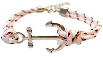 Bracciale da uomo donna con ancora in acciaio inossidabile e corda, chiusura a gancio, Dimensione regolabile, Bracciale vintage e personalizzato, Regalo per fidanzati, compleanno, Natale, (Bianco)