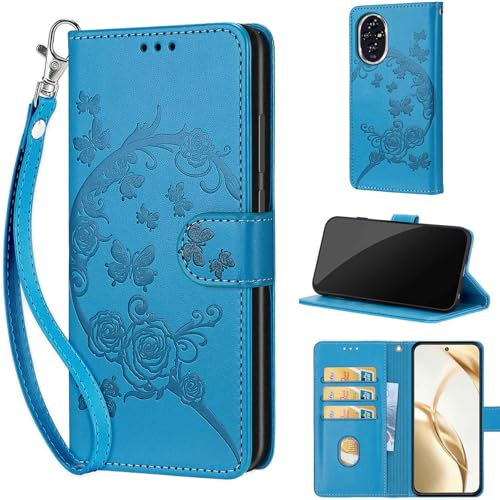 KENHONER Phone Case for Honor 200, with Card Slots Kickstand Magnetic Closure Leather Protective Cover Phone Case Compatible Honor 200 Blue