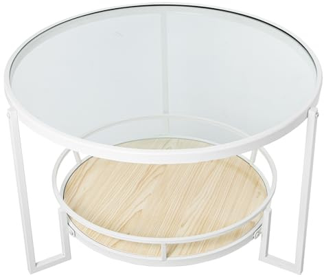 MESA AUXILIAR METAL BLANCO/CRISTAL TRANSP. /BALDA MADERA_°70X45CM BALDA:°50CM