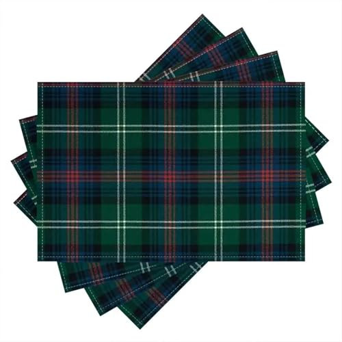 Treer Tischsets Abwaschbar 2/4/6/8er Set, Tischsets Platzsets Rutschfest Platzset 30x45cm Platzdeckchen Platzsets Tischdeko Esstisch Deko für Küche Party Hotel, Klassiker Plaid (Grün,4 Stück)