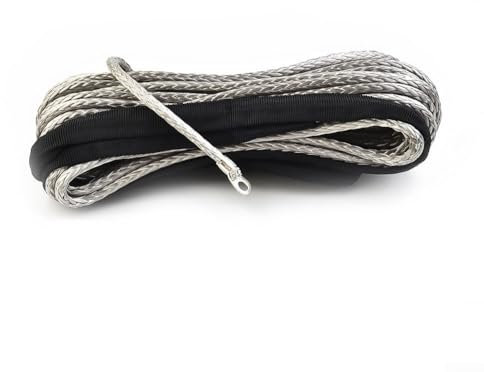 Câble de treuil synthétique haute résistance avec une gaine en nylon de 50 cm gris avec œillets métalliques tissés pour accrocher pour SUV, VTT, motos 15 m