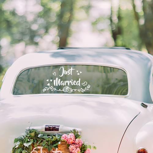 Aufkleber, Just Married Autoaufkleber, Hochzeitsauto Autoaufkleber Heck Wandaufkleber Wandtattoo Hochzeit Trauung Heiraten Sticker Vinyl Dekoration zur Hochzeit, für Auto-Heck,Spiegel,Ring-Stil
