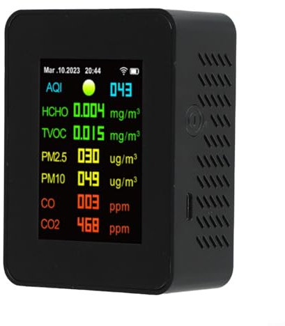 Feeshoppher A-ir Qualitäts-Monitore WiFi Sm-Art 9-in-1 C-O2 Detektor Tragbares Kohlendioxid-Messgerät Indoor A-ir Qualitätsmonitor Luftfeuchtigkeitsmonitor Temperatur mit CO PM10 PM2.5 Real Display