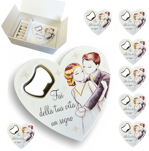 Regalami.shop set 8 bomboniere apribottiglia Sposi Matrimonio con scatola, confetti, nastro, e bigliettino personalizzato (8)
