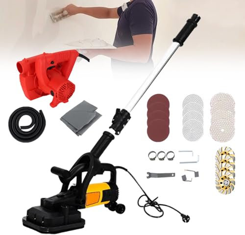 twostronking Meuleuse à Béton à 4 Têtes, Ponceuse pour Cloisons Sèches, avec Tige D'extension De 130 Cm Et Aspirateur De 600 W, Réglage à 6 Vitesses, 4 500 TR/Min, Convient Aux Sols, Murs Et Plafonds