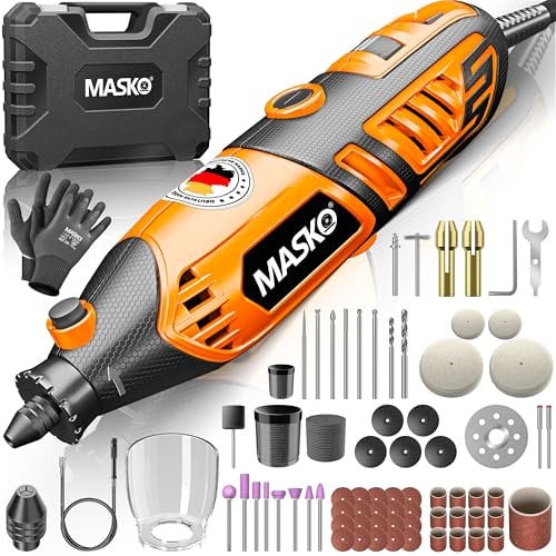 MASKO® Multifunktionswerkzeug Rotationswerkzeug 200W Variable Drehzahl 10.000-40.000 U/min mit flexibler Welle Schnellspann-Bohrfutter Transportkoffer 141teiligem Zubehör-Set Bohren Polieren Schleifen