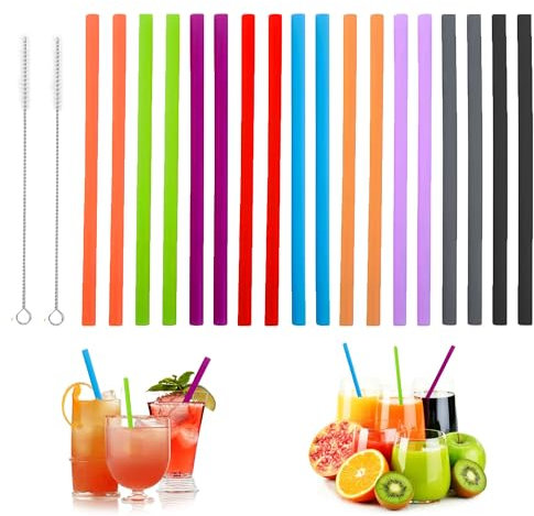 18Pcs Reusable Silicone Straws with 2 Cleaning Brushes - Colorful Bendy Drinking Straws for Juice, Smoothies & Cocktails | Eco-Friendly Alternative to Plastic Straws