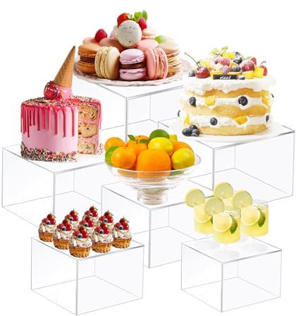 Alzatine per Allestimenti, Set di 6 Espositore da Buffet per Aperitivo, Supporti in Acrilico per Torte, Dessert, Oggetti da Collezione, Gioielli, Supporto Cubico Annidabile, Trasparente