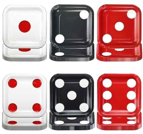 APUXXJUPA 60 Stück Casino Würfel Platten, Würfel Thema Geschirr für Casino Party Dekorationen Game Night Themed Party Supplies