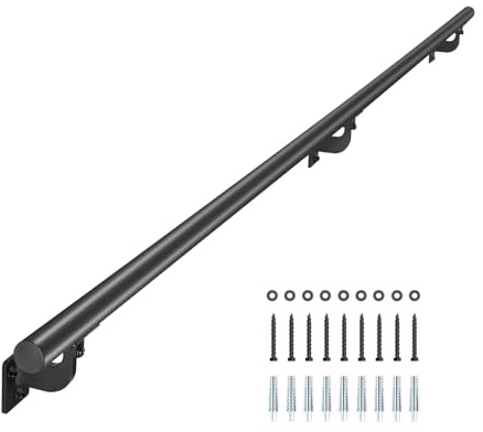 VEVOR Wall Mounted Stair Handrail, 7ft Pipe Staircase Handrail, Black Galvanized Aluminum, 1.26 inch Pipe Diameter, Indoor&Outdoor Staircase Railing,Industrial Hand Rail for Steps,Security Baluster