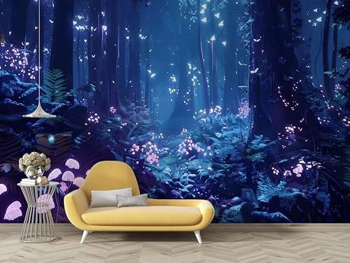 Tapete Magie Wald Fototapete Fantasie Blüten Muster 3D Tapeten Selbstklebend Stofftapete Wandtapete für Wohnzimmer Schlafzimmer Kinderzimmer - 300x210cm (Breite x Höhe) - B119
