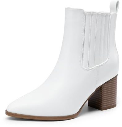 DREAM PAIRS Women's Boots Chunky Heel Ankle Booties Shoes,Size 5.5,White,DWUMAB2535