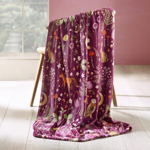 Catherine Lansfield Enchanting Twilight Animals Kuschelige Fleecedecke 130x170cm Pflaume