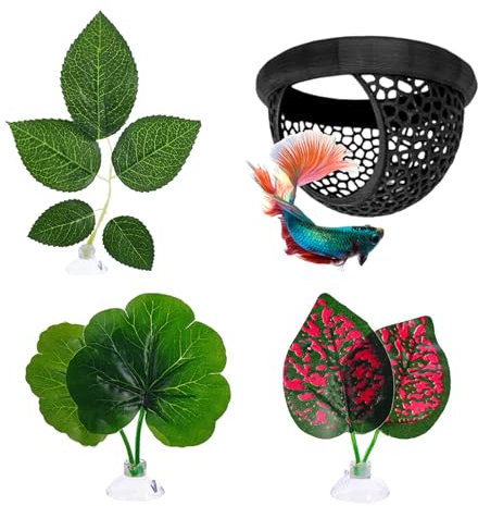 WORUIB 1 Pcs Betta Hammock and 3 Pcs Fish Tank Plants, Betta Hammock for Betta Fish Spawning Leaf Simulation Leaves for Betta, Cory, Fish and Shrimp Encourages Breeding (Black)