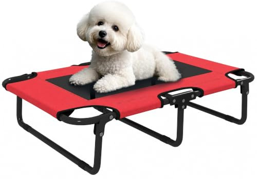 PawHut Raised Dog Bed for Small Medium Dogs 75 x 51 x 18 cm Red | Portable Elevated Pet Cot, Breathable Mesh, Indoor Outdoor Use