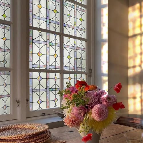 ADD.HERES Stained Glass Window Film Privacy for Glass Windows, Window Privacy Film UV Blocking Static Cling for Home Kitchen Office Bathroom 60 x 90cm