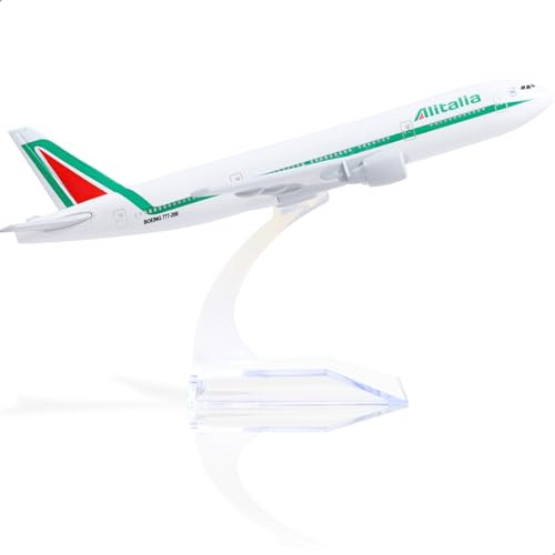 QIYUMOKE Modelo de avión Alitalia 777 de metal fundido a escala 1/400 para Boeing 777 con soporte. El kit de modelo de avión de aleación coleccionable se puede utilizar como regalo.