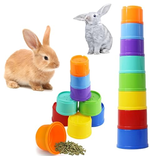 AMSGANK Vasos Apilables de Conejito, Juguetes para Conejito Juguete de Alimentación para Conejos Enanos sin BPA Juguetes para Animales Pequeños, Hámsteres etc