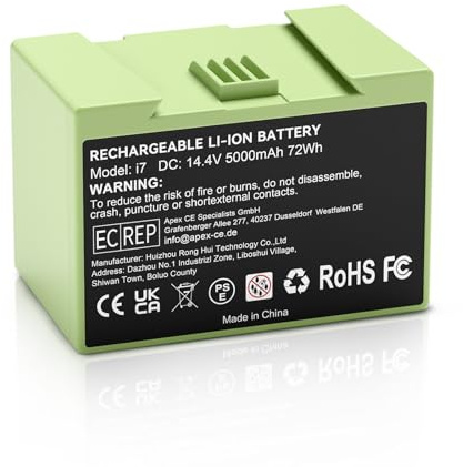 5000mAh (72Wh) 14,4V i7 Ersatzakku für iRobot Roomba i7 i7+ i3 i3+ i4 i4+ e5 e6, Hochkapazität Lithium-Ionen Akku kompatibel mit 7150 7550 3150 3550 5150 i7158 i7550 i755020