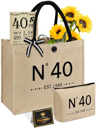 Geschenke Zum 40 Geburtstag Frau - N ° 40 Jute Tote Tasche, Kosmetiktasche | Große Kapazität, wiederverwendbare Tasche, leicht zu reinigen, zurück im Jahr 1986 Poster, 40. Geburtstag Frau Geschenke