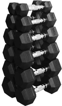 Hex Dumbbells Weight Set – 6 Pairs (2.5kg–30kg) | Rubber-Encased Cast Iron Hex Weights | Anti-Roll Design | Strength Training Equipment for Home Gym & Fitness Workouts