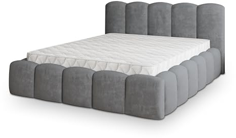 Masseno Polsterbett FALINA K 180x200 cm, Doppelbett, Bettkasten, Stauraum, Lattenrost Und Kopfteil - Grau, Kronos 15