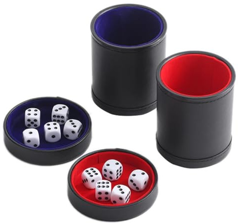 Gobelet cube en cuir véritable, 2 pièces Gobelets à Dés avec 10 des, Jeux de Dés avec Gobelet, Polyvalents, pour Réunions de Famille, Jeux de Fête, pour Joueurs à partir de 3 Ans, pour Voyage Adultes