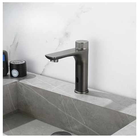 CYBSFKJ Mélangeur d'eau froide et chaude, capteur intelligent en laiton, lavabo de salle de bains monté sur le pont, robinet de lavabo, grue, Sensation infrarouge(Gray)