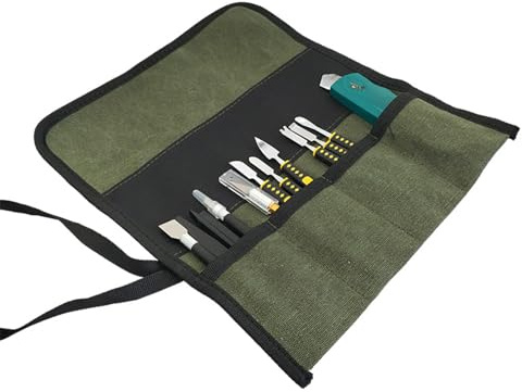 Canvas Tool Roll Bag - Multifunctional Woodworking Tool Storage Bag | Carving Chisel Canvas Pouch | Roll-Type Ţool Organizer With Multi-Pocket Design | Heavy-Duty Waxed Çanvas Construction, 36 Slots,