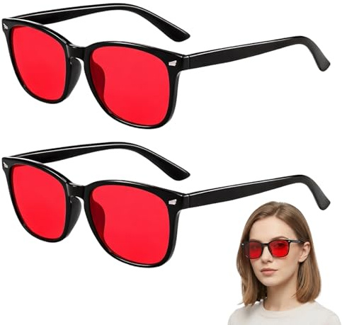 KxrTpx Red Light Glasses, Blue Light Blocking Glasses Men, Computer and Gaming Glasses with Red Lenses, Migraine Relief Eyewear for Screen Time, Two Pairs Included with Black Frame