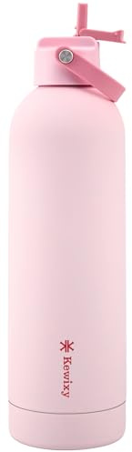KEWIXY Stainless Steel Water Bottle with Straw, Cold 24Hrs/Hot 12Hrs, Insulated, Double Walled Metal Vacuum Flask, Leak Proof, with Handle, for Travel, Gym, Work (750ml, Pastel Pink)