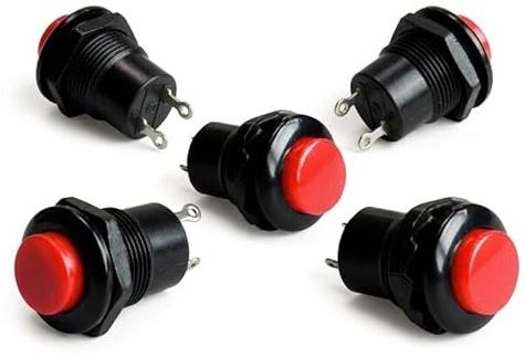 Kit 5 Pezzi Pulsante Rosso 3A 125v Momentaneo da Pannello Normalmente Aperto Tondo Piccolo in PVC Micro Switch per 12v 220v Elettronica e Auto