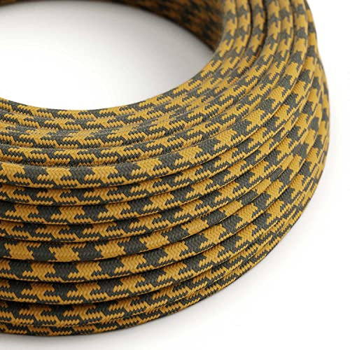 Cavo Elettrico rotondo rivestito in Cotone Bicolore Giallo Dorato e Antracite RP27-5 Metri, 2x0.75