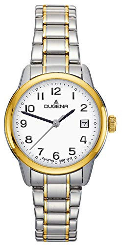 Dugena Damen-Armbanduhr Vega, Quarz, Edelstahlgehäuse, Saphirglas, Edelstahlarmband, Drückerfaltschließe, 5 bar (Mehrfarbig/weiß)