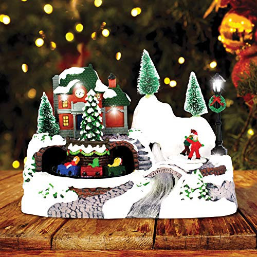 The Christmas Workshop 82800 Animated Train & Ice Skating Ornament/Light Up Christmas Decoration / 10 x Multi-Coloured LED Lights / 24cm x 16cm x 17cm
