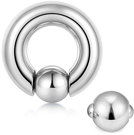 FECTAS FCTAS Silber Großes Captive Bead Ring Chirurgenstahl Klemmkugelring mit Earsatz Kugel Piercing BCR(2-10mm Dicke)