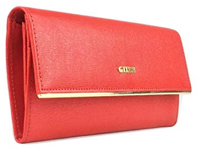 GIUDI ® Geldbörse Damen Leder Rot Lang Echtleder Saffiano Gold-Optik Abendtasche Clutch Kartenfächer Druckknopf Portemonnaie Portmonee Designer Jetsetter Luxus Trend (Rot)