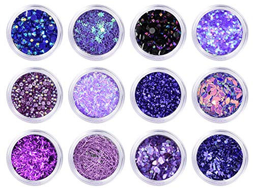 YOFASEN Glitter in Colori Assortiti - Arts & Crafts Glitter - Decorazione Glitter Capelli, Corpo, Guance e Unghie, 12pezzi（Colore Casuale）, Viola，